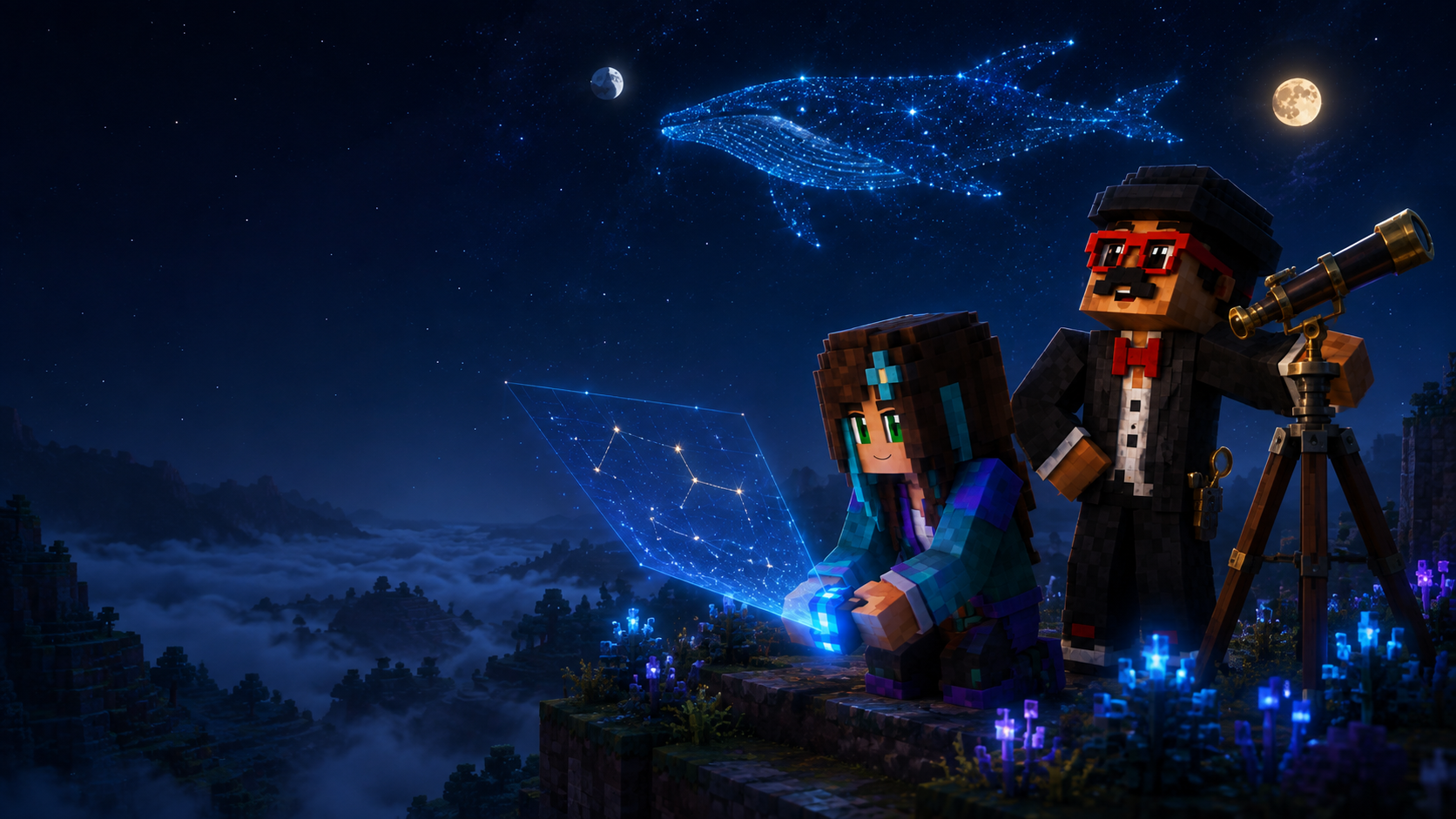 Luna and Barba Louco discover a celestial whale above the clouds